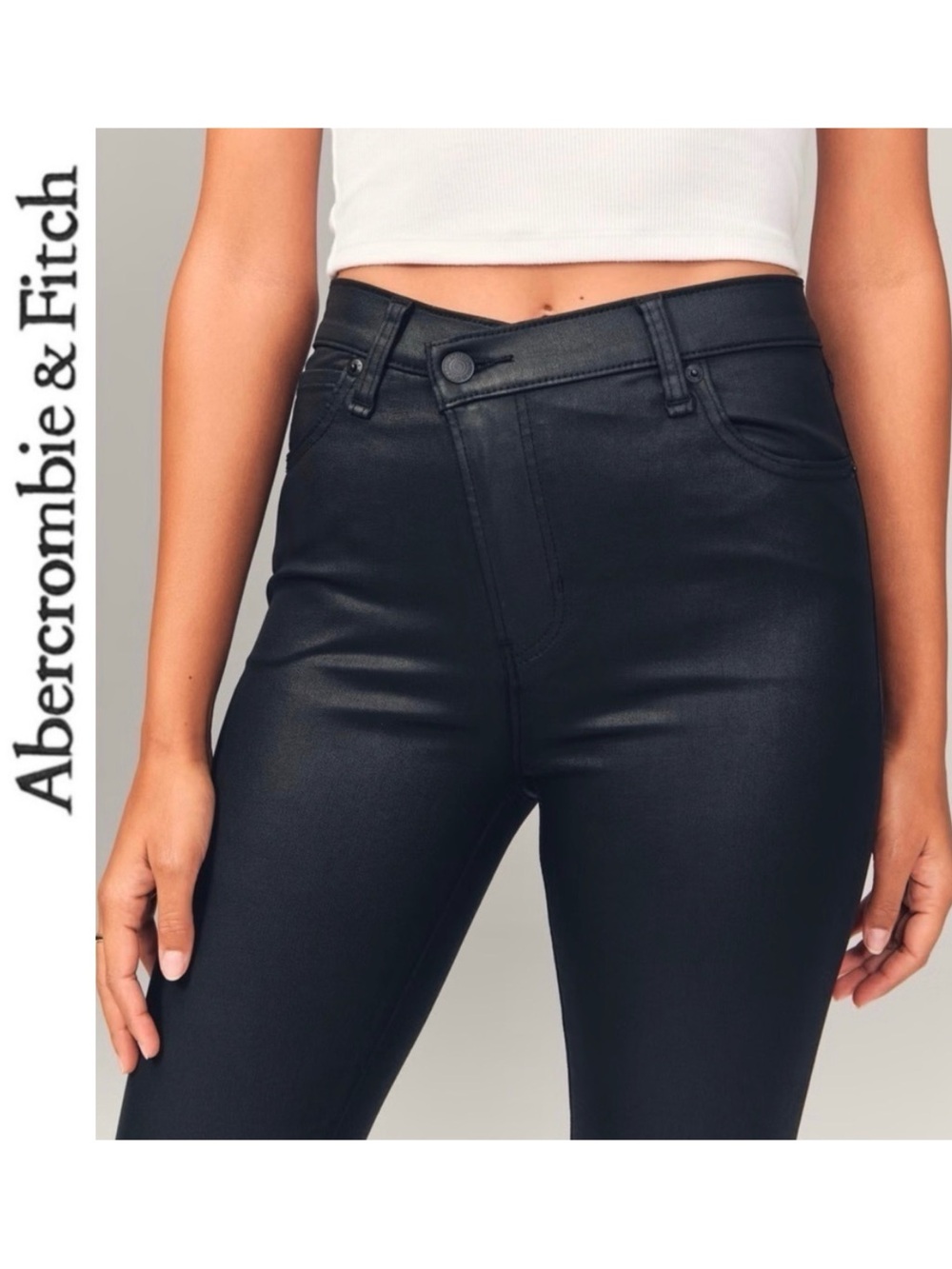 A&F Super Skinny High Rise Curve Love Faux Leather Jeans Black 32 / 14S
